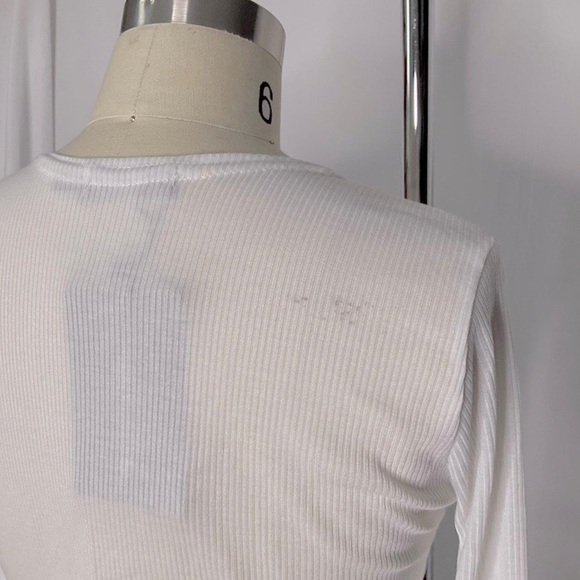 white ribbed drawstring front tie cardigan - Picture 4 of 4